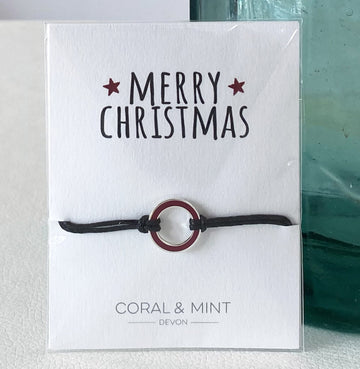 Merry Christmas - Red circle charm Coral and Mint